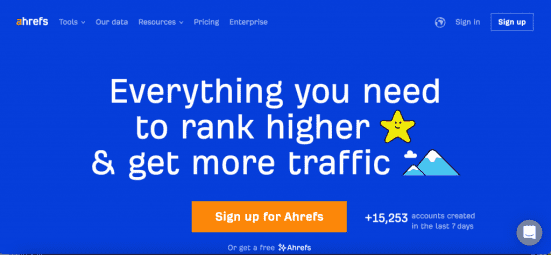 Ahrefs software homepage