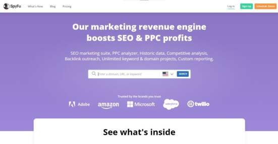 Spyfu marketing tool website homepage