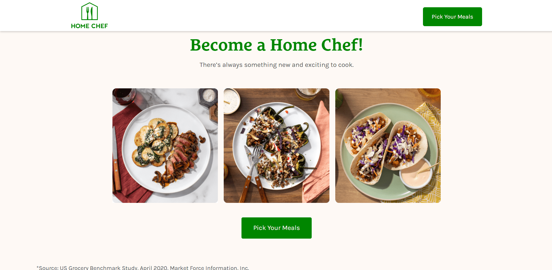 Home Chef landing page