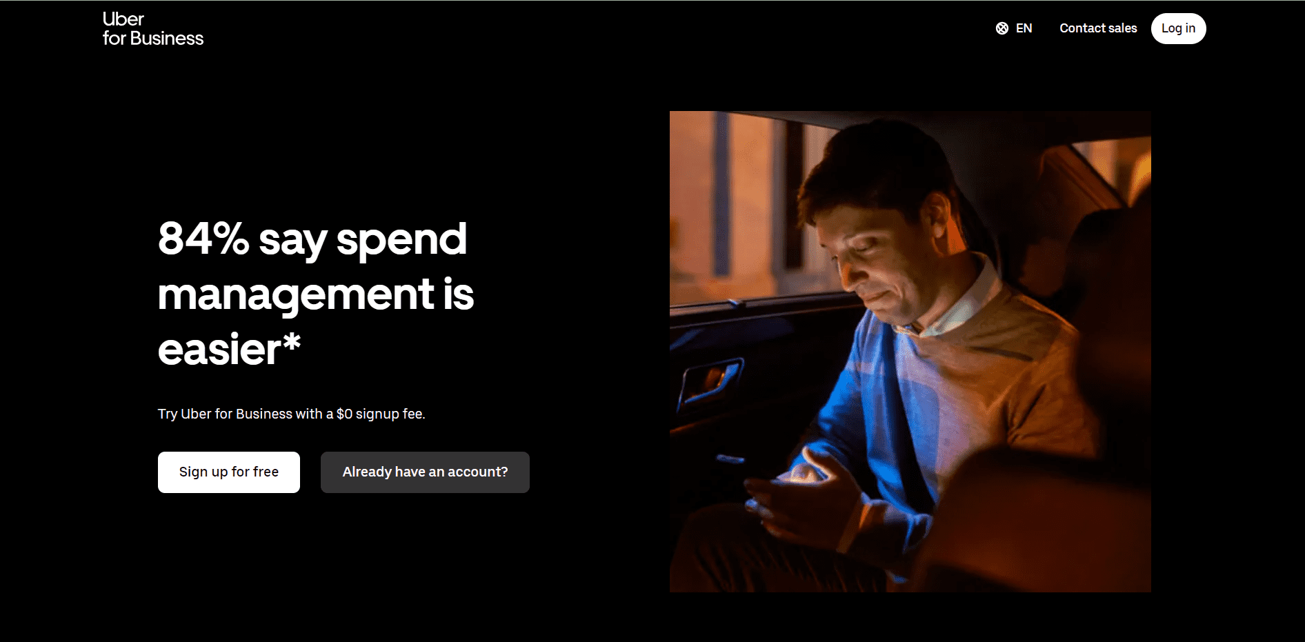 Uber landing page