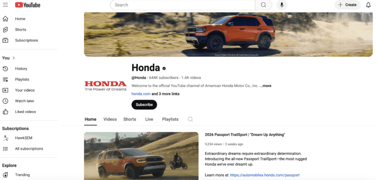 honda youtube