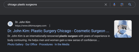 Chicago plastic surgeons Google results